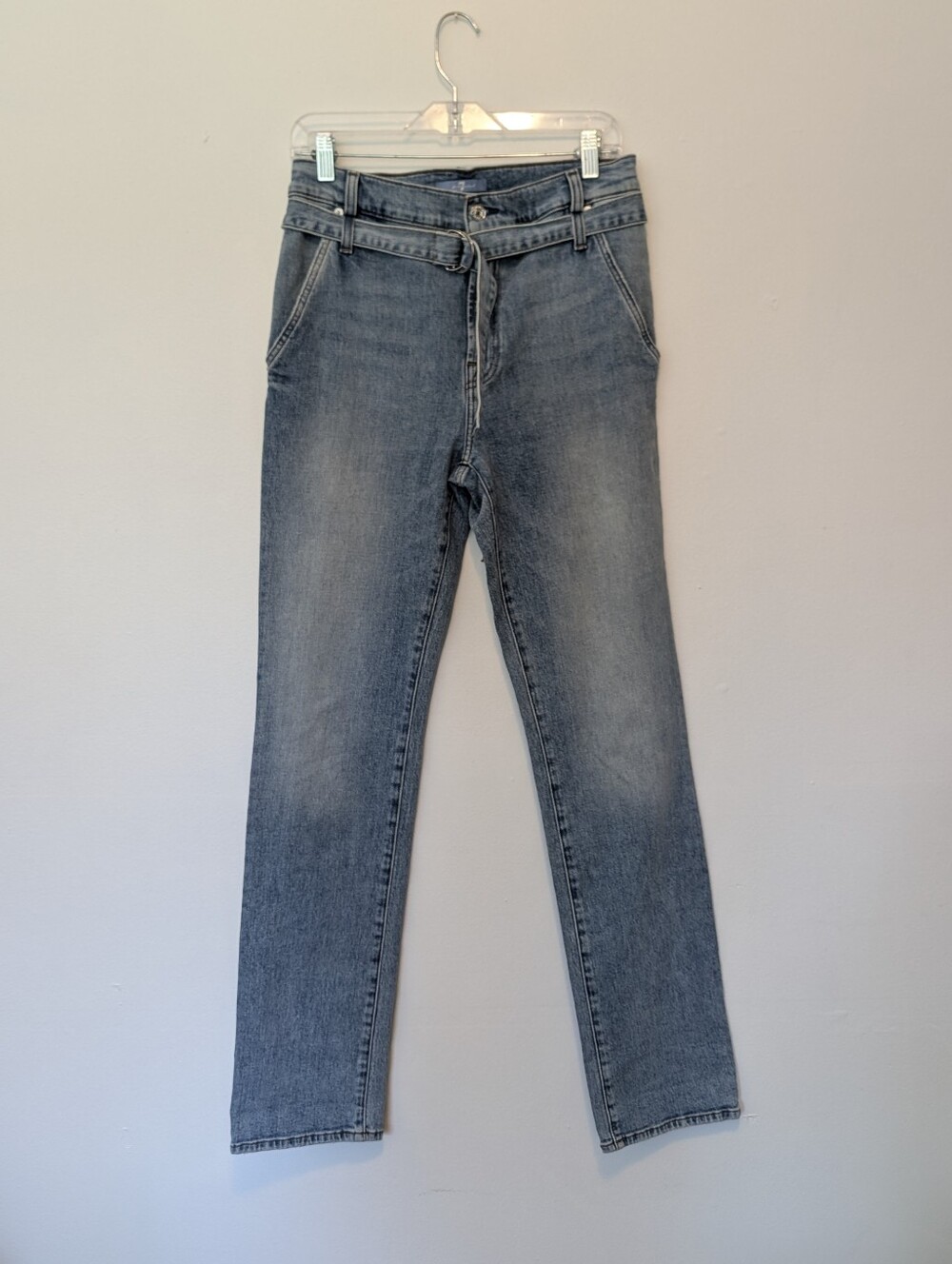 7 For All Mankind Belted Straight Leg Jeans Light Wash High Rise Chic Casual 27